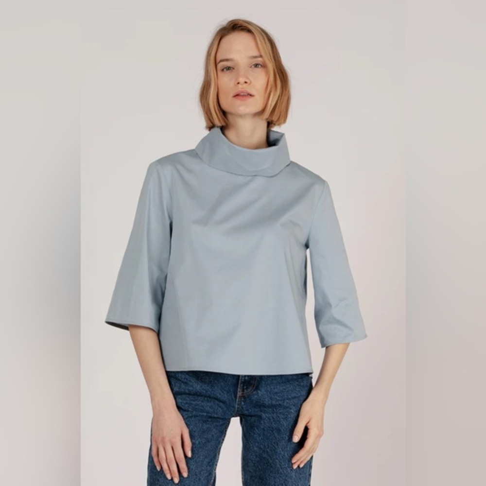 Women's Light Blue Cowl Neck Blouse